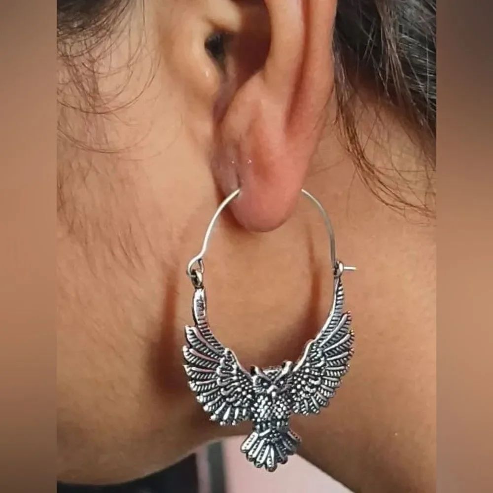Silver Owl Hoop Earrings S1286